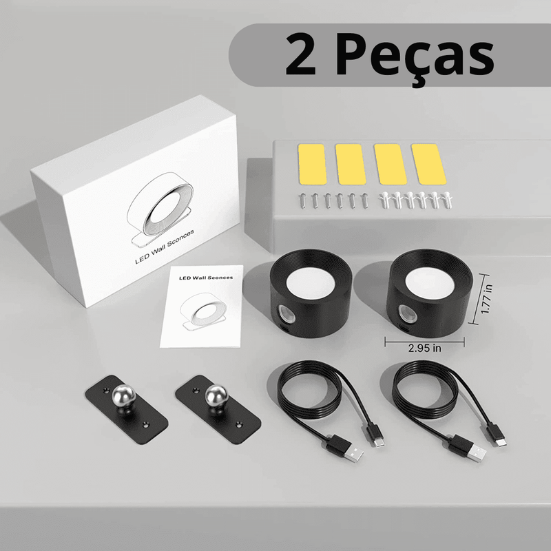 Luminária LED de Parede sem Furo Luminaria Mil e Dois Descontos Preto 2 Peças 