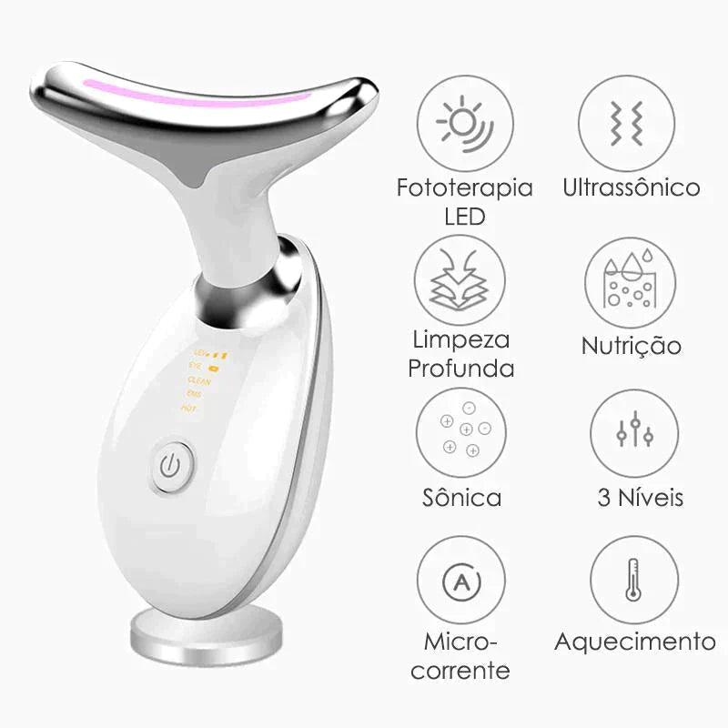 Massageador Facial com Led Terapia SkinGlow™ 3 em 1 (ÚLTIMAS UNIDADES) Massageador Facial 3 Leds Mil e Dois Descontos 