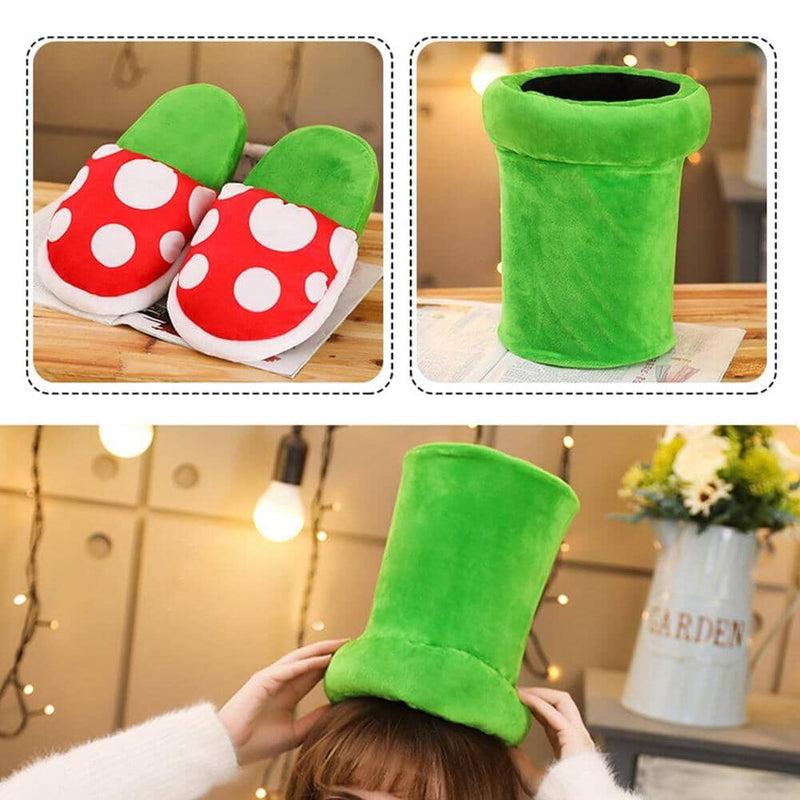 Pantufa Super Mario Plant© + Vaso Pantufa Super Mario World Mil e Dois Descontos 