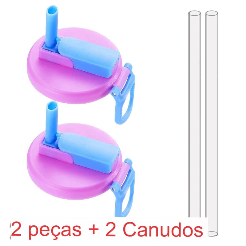 Tampa De Copo / Garrafa Com Canudinho ( COMPRE 1 LEVE 2 ) + FRETE GRÁTIS + BRINDE DE 2 CANUDOS Criança e Adultos Mil e Dois Descontos Roxo Azul 