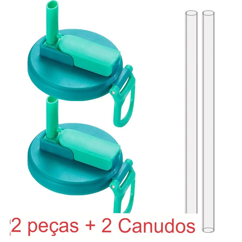Tampa De Copo / Garrafa Com Canudinho ( COMPRE 1 LEVE 2 ) + FRETE GRÁTIS + BRINDE DE 2 CANUDOS Criança e Adultos Mil e Dois Descontos Verde azul 