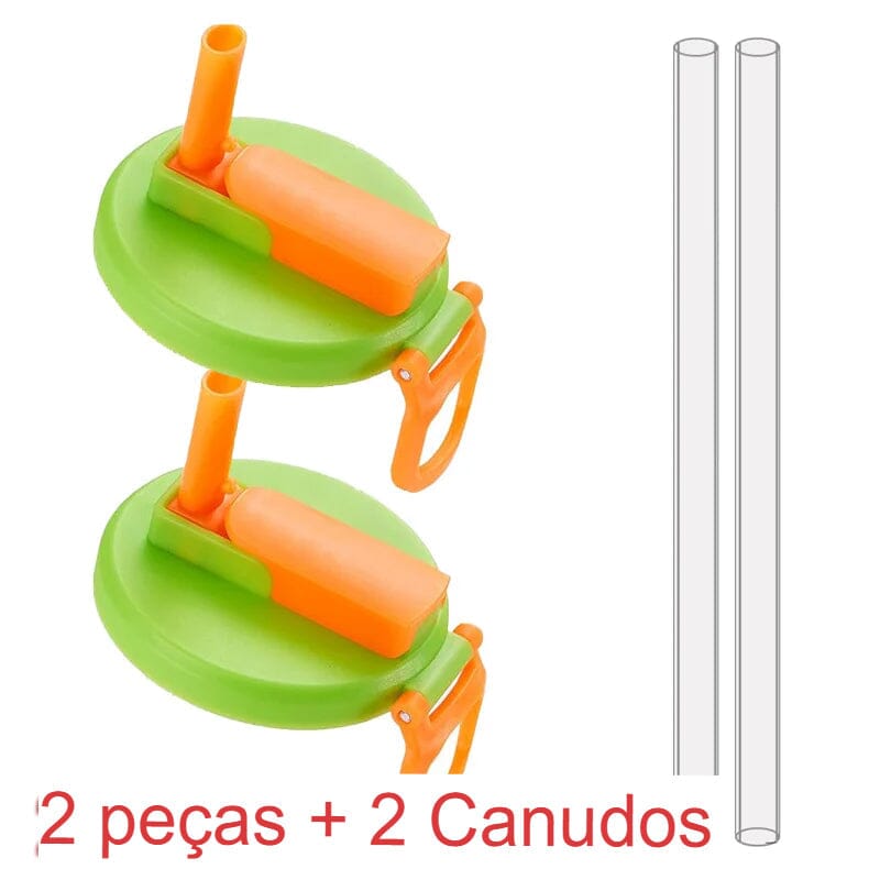Tampa De Copo / Garrafa Com Canudinho ( COMPRE 1 LEVE 2 ) + FRETE GRÁTIS + BRINDE DE 2 CANUDOS Criança e Adultos Mil e Dois Descontos Verde Laranja 